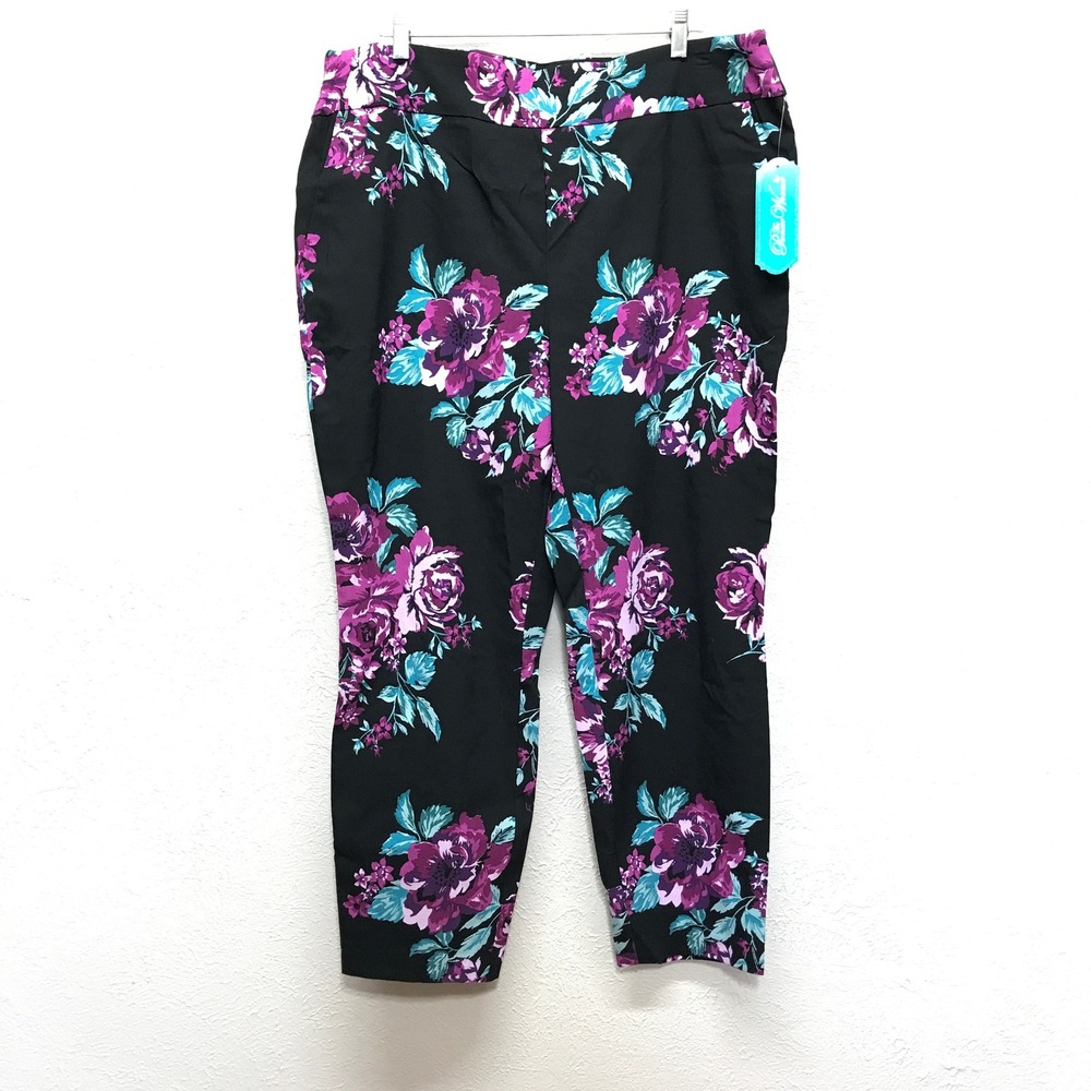 The Pioneer Woman Millennium Pant Womens XXXL 22 Black Purple Floral Ankle NEW